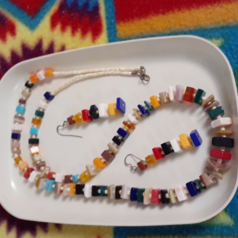 For sale! Vintage assorted stone necklace with matching earrings